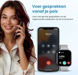 Avalue AMOLED Smartwatch Dames & Heren - AI Feature - Stappenteller - Bloeddrukmeter - Geschikt voor alle Smartphones - RVS en Siliconen Band - Wit — thumbnail 4