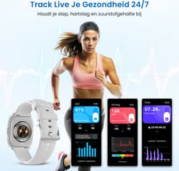 Avalue AMOLED Smartwatch Dames & Heren - AI Feature - Stappenteller - Bloeddrukmeter - Geschikt voor alle Smartphones - RVS en Siliconen Band - Wit — thumbnail 5