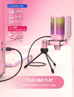 FIFINE - A6V - Roze - USB RGB Streaming Microfoon met Standaard - Gaming - Podcast - Geschikt voor - PS5 / PS4 / PC / Windows - Touch Mute Knop - Filter — thumbnail 5