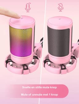 FIFINE - A6V - Roze - USB RGB Streaming Microfoon met Standaard - Gaming - Podcast - Geschikt voor - PS5 / PS4 / PC / Windows - Touch Mute Knop - Filter — thumbnail 3