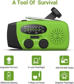 Radio Op Batterijen (Accu) Voor Rampen - Radio Opwindbaar - Noodradio - Noodradio Solar Opwindbaar - Multifunctionele Noodradio - Survival Radio - Zaklamp / Powerbank - Noodpakket - Noodrantsoen - Voor Rampen - Voor Camping - Draagbare Radio - Groen — thumbnail 5