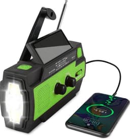 Dutchers® Noodradio - Opwindbare Survival Radio - Dynamo / Solar / Zonnepaneel - Opwindbaar - Zaklamp - FM - AM - Leeslamp / Draagbare noodradio - SOS alarm - USB-C kabel - Noodpakket - Kleur Groen — thumbnail 1