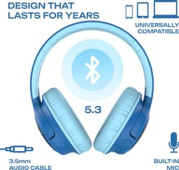 PowerLocus Bobo - Draadloze Koptelefoon voor Kinderen - Bluetooth koptelefoon - 74/85/94dB Volumebegrenzing - Led Verlichting - Audio Sharing Functie - Blauw/Zwart — thumbnail 2