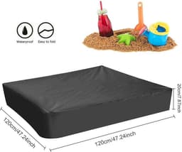 Zandbakafdekking 120 x 120 x 20 cm waterdicht en stofdicht - Oxford-stof - zwart - met trekkoord - voor zandbakken, zwembaden, terrassen en tuinen. — thumbnail 5