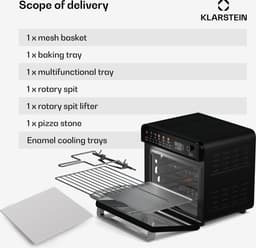 Klarstein Airfryer AirGlaze Digitale Heteluchtfriteuse – 34 L, 2000 W, 19 Programma’s, Rotisserie, Touchdisplay, 40–350 °C, Pizzasteen & Grillroosters, Dubbel Glasdeur, Zwart - voor Keuken - Timer - Heteluchtoven — thumbnail 5