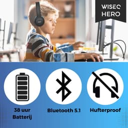 Kinderkoptelefoon Draadloze Koptelefoon Kinderen Geluid Dempend met Bluetooth – 38u batterij & Microfoon – Kinder Koptelefoon - WiseQ HERO -Blauw & Zwart — thumbnail 3
