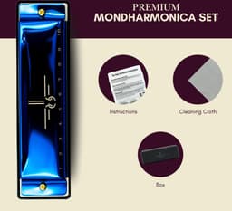 Mondharmonica C voor Volwassenen en Kinderen - Instructieblad - Metallic Blue Blues Harp — thumbnail 3