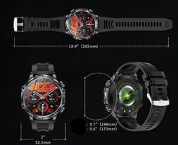 WizBay Premium Select® 1.85 inch HD TFT - Bluetooth Bellen AI Voice - Message - Dynamic Hartslag & Slaap Monitor - Bloeddruk & Bloedzuurstofmeting - 100+ Sport Modi - LED Zaklamp - 700mAh - Magnetic Laden - Alu Zwarte Case - Extra Zwarte TPU Band — thumbnail 3