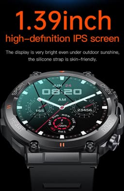 WizBay Premium Select® 1.39 inch HD TFT - Bluetooth Bellen AI Voice - Message - Dynamic Hartslag & Slaap Monitor - Bloeddruk & Bloedzuurstofmeting - 100+ Sport Modi - 700mAh - Magnetic Laden - Zink Alloy Zwarte Case - Zwarte TPU Band — thumbnail 3
