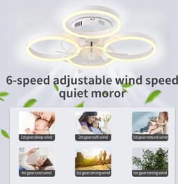 4 Ringen Ventilator - Wit - 60 cm - Smart Lamp - Kroonluchter - Dimbaar Met Afstandsbediening - 64W — thumbnail 3