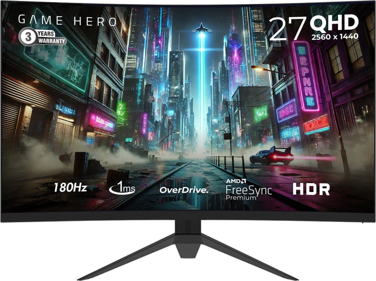 GAME HERO® 27 inch QHD VA Curved Monitor - Gaming Monitor - 180hz Monitor - 1ms — afbeelding 1