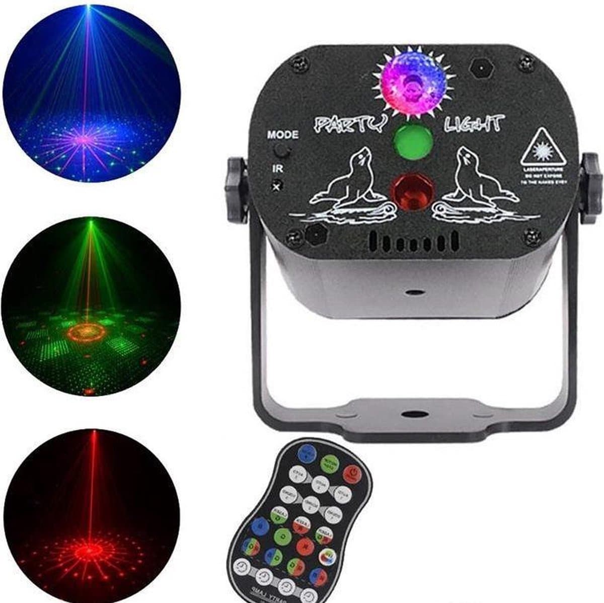 DJ Laser • Lichtshow • 60 Patronen • Reageert op Geluid • LED • Strobe • RGB • Stage • DJ Gear • DJ Stage • Dansvloer • Afstandbediening — afbeelding 1