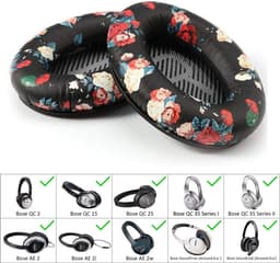 Set Oorkussens geschikt voor Bose QuietComfort 35 ii / 35 / 25 / 15 / 2 / Soundtrue - Soundlink Around-Ear AE2 / AE2W / AE2I - Oorkussens voor koptelefoon - Ear pads headphones zwart met bloemen — thumbnail 5