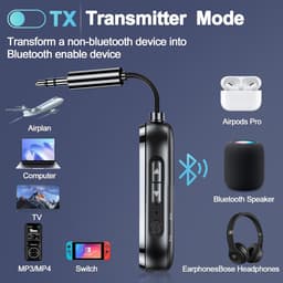 Bluetooth Receiver - 2 in 1 Bluetooth Transmitter en Receiver - BT 5.4 - Bluetooth Auto via AUX - voor Hoofdtelefoon, 3,5mm Bluetooth Aux Adapter - Plug and Play - Draadloze Audio-adapter voor Vliegtuig TV Speaker — thumbnail 2