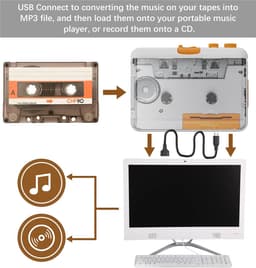 Draagbare Walkman - Cassette Speler - Cassettespeler - Draagbare cassetterecorder - mono-/twee-kanaals USB-cassetterecorder - zet de cassette om in MP3/CD-converter via USB - compatibel met laptops en pc's met 3,5 mm hoofdtelefoonaansluiting — thumbnail 5