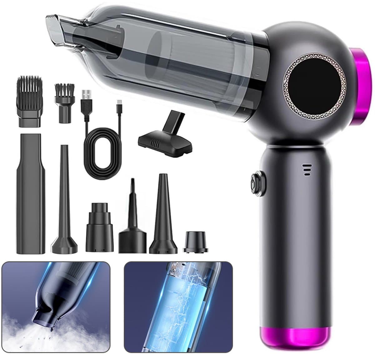 Auto Stofzuiger - Auto Stofzuiger Draadloos - Kruimelzuiger - Auto Stofzuiger nat en Droog - Kleine Stofzuiger - Draadloze Stofzuiger - Air Duster - Zwart — afbeelding 1