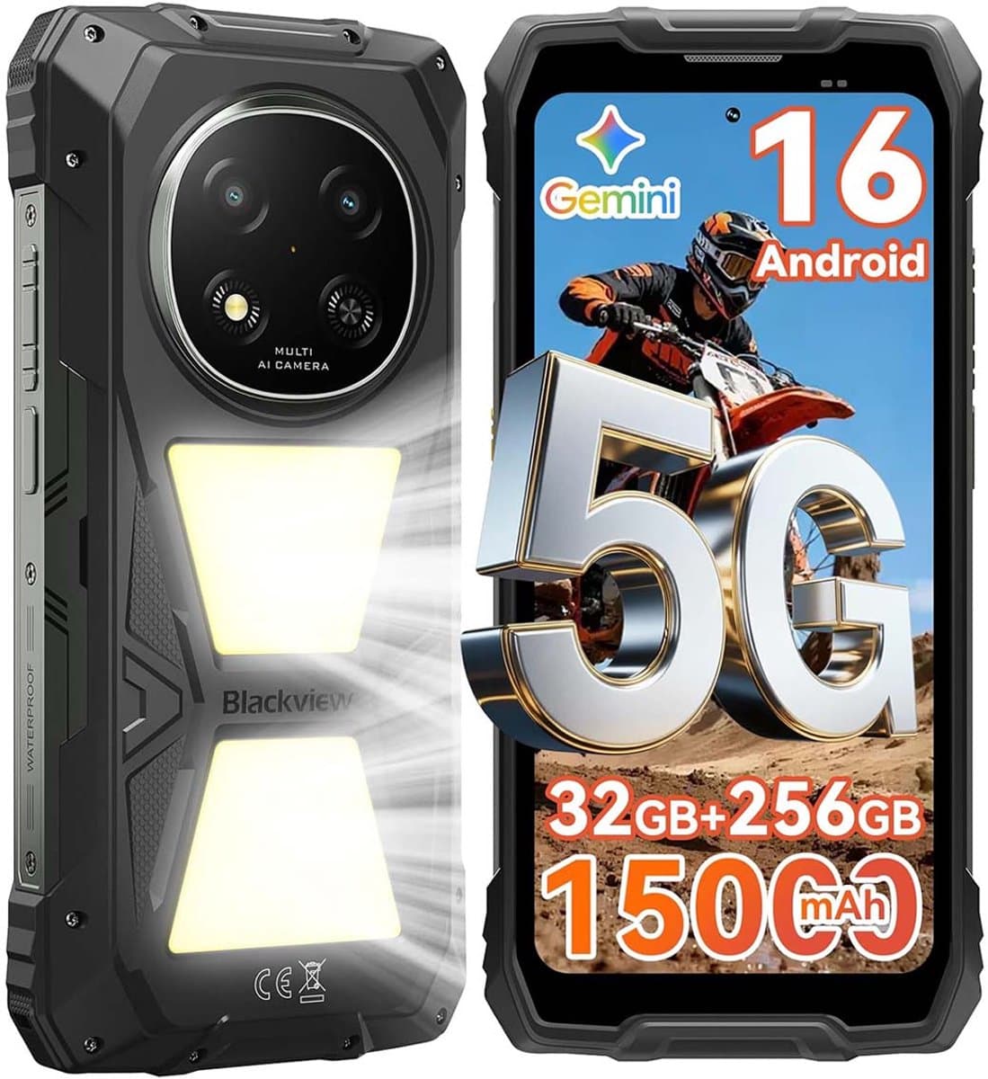 Blackview ROCK 2 Pro Robuuste Smartphone 5G - Gemini AI - 32GB RAM - 256GB ROM - 6.67 inch 120Hz - 15000mAh - IP68/IP69K - Android 16 Robuuste Telefoon - NFC - GPS - OTG - Zwart — afbeelding 1