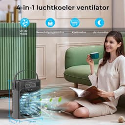SNJY® Aircooler - Luchtkoeler - Aircooler met Koelelementen - Airco Mobiel Airco Zonder Slang - 1,2L Watertank - 3 Snelheden - Zwart — thumbnail 2