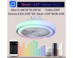Slimme Plafondventilator Met RGB Verlichting, Muziek en Alexa Voor Slaapkamer en Woonkamer