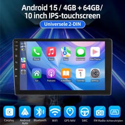 ESSGOO Autoradio 2 Din - 4+64GB - Android 15 - 10.1 Inch - Carplay — thumbnail 5