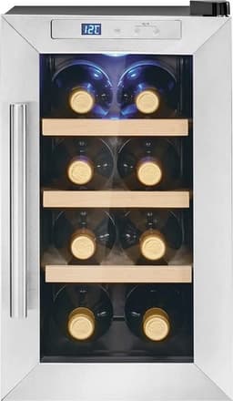 Aurixi® Professionele Horica Minibar Koeling – Wijnkoelkast 23L – Flessenkoelkast met Glazen Deur – Mini Koelkast met Glazen Deur – Kleine Drankenkoelkast – 4 Opslagniveaus Voor 8 Flessen – Minibar - Zwart-inox - 54cm x 30cm x 51cm — thumbnail 1