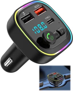 Bluetooth Transmitter - Bluetooth 5.3 FM-zender - Carkit - handsfree draadloze autoadapter - snel opladen - draadloze Bluetooth MP3-speler - handsfree bellen - USB-ondersteuning - 2 USB 5V/3A-poorten en 1 Type-C-poort — thumbnail 1