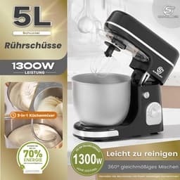 Krachtige Keukenmachine 1300W met 5L RVS Kom en 8 Snelheden — thumbnail 3