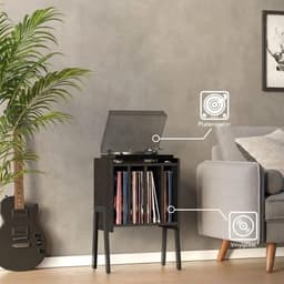 SNJY® Platenspeler Meubel - Platenspeler Kast - LP Houder - Platenhouder - 30D x 40B x 66H cm - Zwart — thumbnail 4