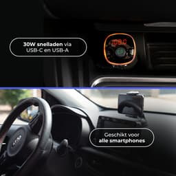 Wegman Bluetooth FM Transmitter + Telefoonhouder Auto met Zuignap voor Dashboard en Raam - Handsfree Bellen Auto Carkit - 30W USB-C Autolader - Auto Accessories - Compleet Pakket — thumbnail 4
