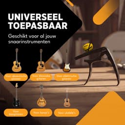 Finesse Universele Capo met Plectrums - Plectrumhouder - Gitaar - Akoestisch - Elektrische - Ukelele - Zwart — thumbnail 5
