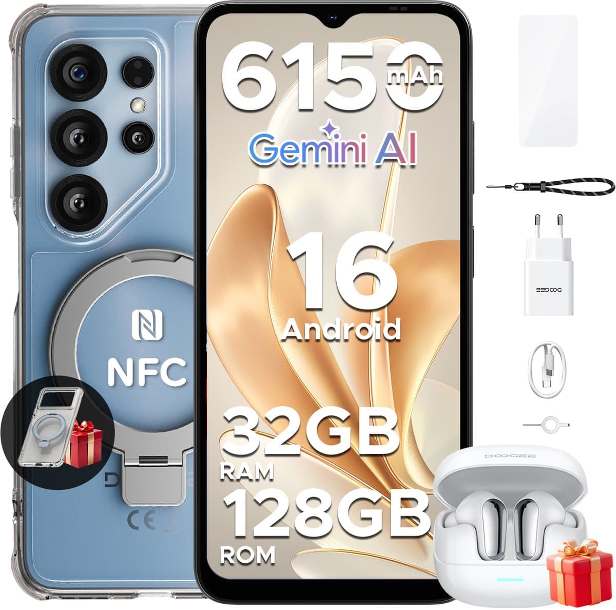 DOOGEE NOTE 56 X PRO VIP- Smartphone - Android 16- UNISOC T7225- 32GB RAM + 128GB ROM / 2TB TF - 6150mAh - 6,56 inch HD+ - 13MP + 8MP - NFC - Face ID - Gemini AI - Widevine L1- GPS — afbeelding 1