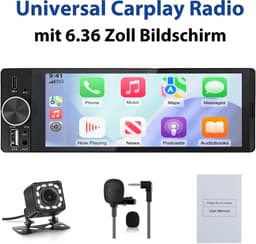 JUNSUN 1DIN FM autoradio -Draadloos Carplay Android Auto - Bluetooth - Achteruitrijcamera & Microfoon - Plag & Play met 6,36" scherm RDS, USB, Stuurwielbediening — thumbnail 1