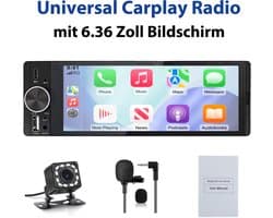 JUNSUN 1DIN FM autoradio -Draadloos Carplay Android Auto - Bluetooth - Achteruitrijcamera & Microfoon - Plag & Play met 6,36" scherm RDS, USB, Stuurwielbediening