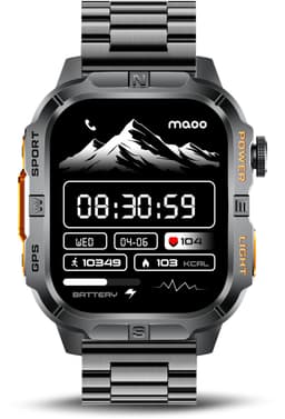 Maoo FORGE GPS Square - GPS Smartwatch Heren - Sporthorloge - 3 Bandjes - Stappenteller - Hartslagmeter - Slaapmonitor - Belfunctie - LED Zaklamp - Multisport - Geschikt voor Android en iOS - Gun Metal Orange — thumbnail 2