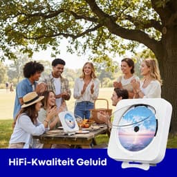 Vizual CD Speler met Radio & Bluetooth - Draagbare CD Speler voor Muur & Tafel - FM Keukenradio met Afstandsbediening - Ingebouwde Speakers - Wit — thumbnail 2