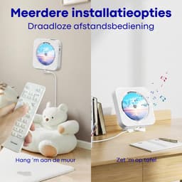 Vizual CD Speler met Radio & Bluetooth - Draagbare CD Speler voor Muur & Tafel - FM Keukenradio met Afstandsbediening - Ingebouwde Speakers - Wit — thumbnail 4