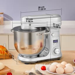 CYRO - Deegmachine - Kneedmachine - Elektrische Deegmixer - Keukenmachine - RVS - 6L - 6 Versnellingen - Stille Motor - Zilver — thumbnail 5