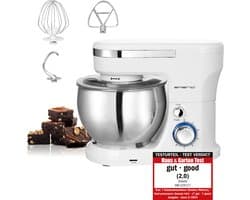 Emerio Keukenmachine 5 Liter - 1000W Keukenrobot - Foodprocessor - Keukenmixer met RVS Mengkom - 6 Snelheden - Inclusief Klopper, Deeghaak en Garde - KM-123117 Wit