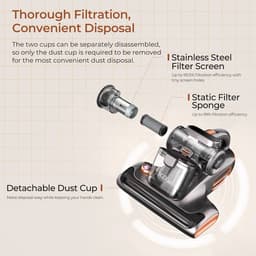 JIGOO T600 Beddenmatras Stofzuiger Grijs-EU-Dual Cup Design - 99,99% Huismijtverwijdering met Aroma-Diffused Systeem — thumbnail 4