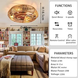 Plafondventilator Licht - Ventilatorlamp Kooi - Slaapkamer Woonkamer - Stil Omkeerbaar Dimbare - 48x48x18.5 cm - Zwart — thumbnail 1