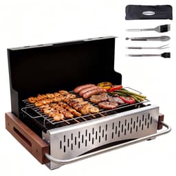 Homavo opvouwbare houtskoolgrill, 38.15*20.95cm, compacte houtskoolbarbecue voor buiten, met gereedschapsset, geschikt voor kamperen, picknicken, tuin, voor 1-4 personen — thumbnail 1