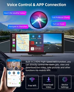 Draadloos Apple Carplay Display – Android Auto Scherm – Auto Infotainmentsysteem – Touchscreen Navigatie – Dashcam Voor en Achter – 10,26 Inch HD IPS – 2,5K Frontcamera & 1080p Achteruitrijcamera – Bluetooth 5.0 & 64GB TF-kaart — thumbnail 5