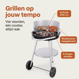 Lomera Houtskoolbarbecue - Houtskool BBQ - Barbecue op Wielen - Ronde Barbecue - Barbecue met Deksel - Verrijdbare Barbecue - Barbecue met Rooster - Verstelbaar Grillrooster - Halfronde Barbecue — thumbnail 2