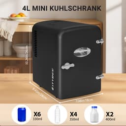 Glitzerlife - Mini Koelkast 4L - Draagbare koelkast 12V 230V - Stil 25dB - Thermo-elektrische koeling tot 18°C onder omgeving - ideaal voor auto, kamer, camping, camper, kantoor en reizen - Zwart — thumbnail 2