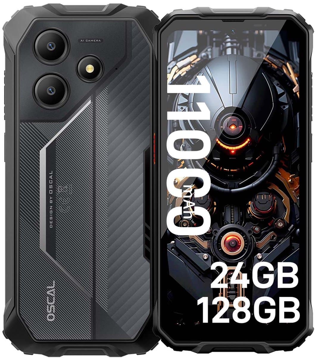OSCAL MARINE 2 Robuuste Smartphone - Gemini AI - 24GB RAM+128GB ROM - 11000mAh Robuuste Telefoon - 6,56 Inch - IP68 IP69K - Dual SIM 4G - Android 15 - BT5.2 - NFC GPS - Zwart — afbeelding 1