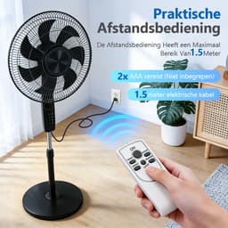 Staande ventilator 60W - Statiefventilator met 6 Snelheden - Vloerventilator met met Afstandsbediening - Ventilator in Hoogte Verstelbaar 110 tot 125 cm - Timer - Kantelbaar en Oscillerend - 53dB - Zwart — thumbnail 5