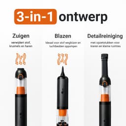 Mondura® PowerClean - Handstofzuiger - Auto Stofzuiger - Kruimeldief Snoerloos 3-in-1 – Mini Kruimelzuiger Voor Hondenharen – Air Duster – 6 Opzetstukken — thumbnail 5