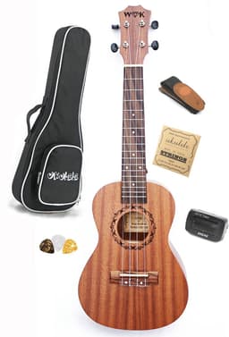 WK Concert 23 inch Ukelele-unieke Hoge kwaliteit toonnauwkeurigheid -hout met gouden textuur-Natuur gemaakt sapele hout- Hoge hardheid en zeer duurzaam -Inclusief accessoires- Professionele studie-met tas-Ukelele Gitaar — thumbnail 1
