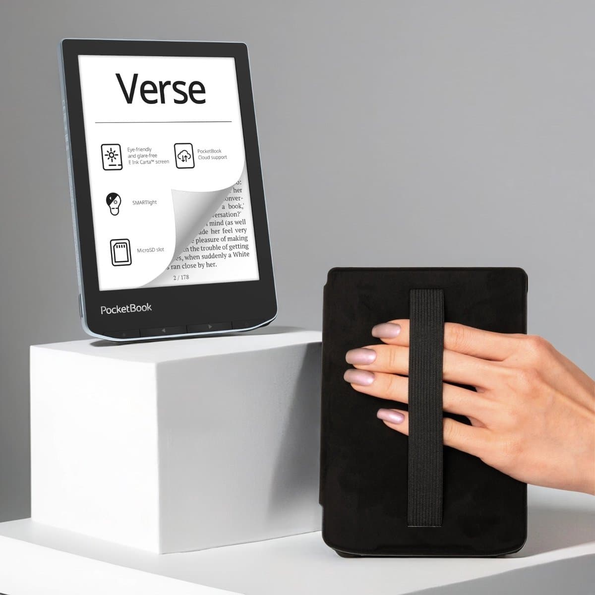 PocketBook Verse e-reader Bright Blue – 6 inch – 8 GB + Zwart met Elastiek Hoesje – voordeelbundel — afbeelding 1
