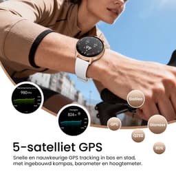 Maoo Ventura 2 - GPS Smartwatch Dames - AMOLED - Siliconen, Leren en Sportbandje - Stappenteller - Hartslagmeter - Slaapmonitor - Belfunctie - AOD - Multisport - Geschikt voor Android en iOS - Rosé Goud en Wit — thumbnail 4
